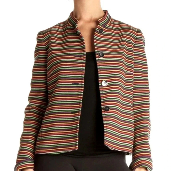TALBOTS BLAZER COLORFUL YELLOW PURPLE ORANGE RAINBOW STRIPED JACKET. SIZE 6 - Picture 1 of 10